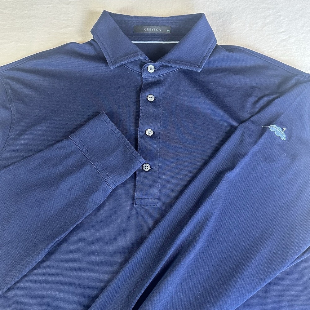 GREYSON Omaha Men Long Sleeve Polo Shirt Blue brrr Cooling Golf Master's Logo XL